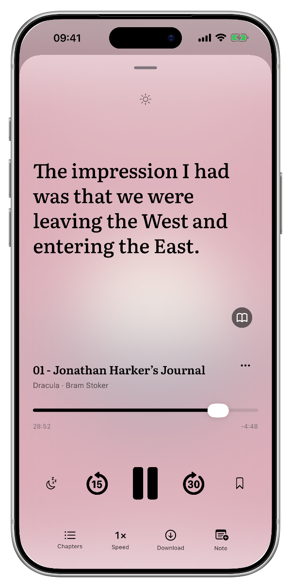 The player showing the line being read from Dracula.